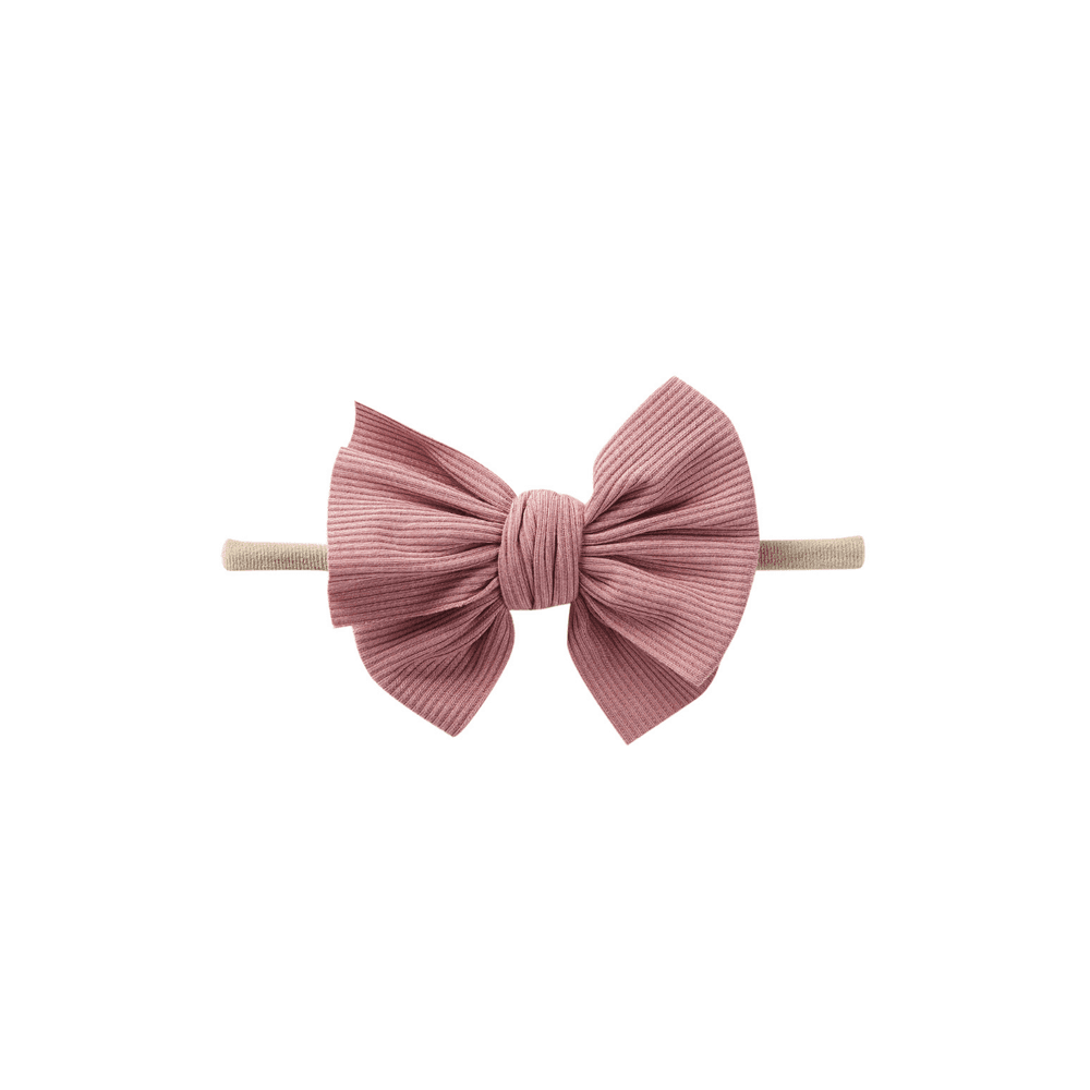 Blush nylon textured baby headband with bow detail — Baby Mini Textured Bow Headband on white background