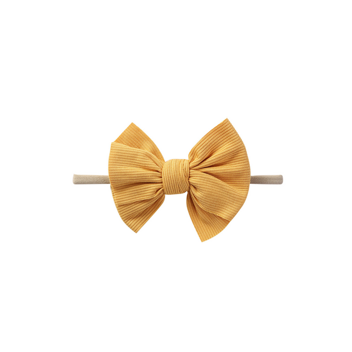 Baby Mini Textured Bow Headband in Mustard