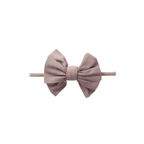 Tawny nylon textured baby headband with bow detail — Baby Mini Textured Bow Headband on white background
