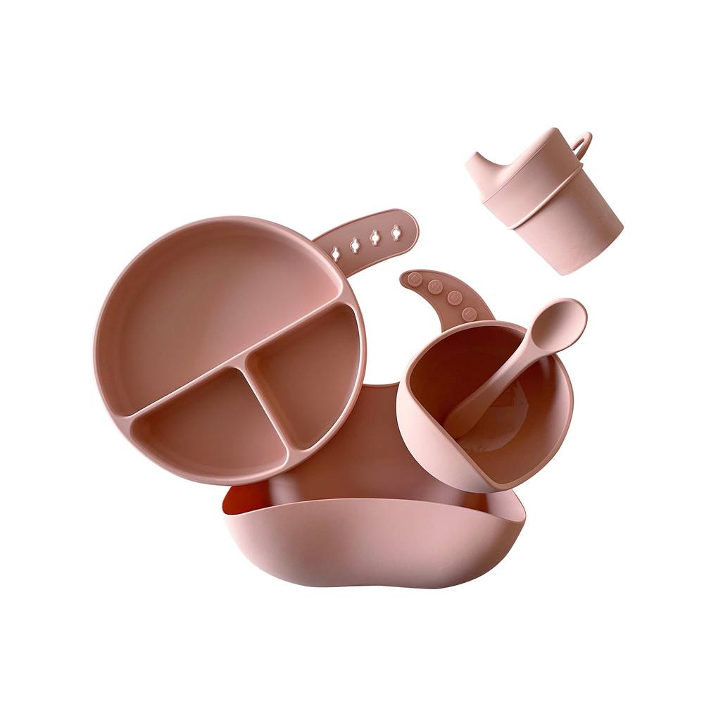 Brandy rose silicone ear detail baby bib — Silicone Baby Feeding Set on white background