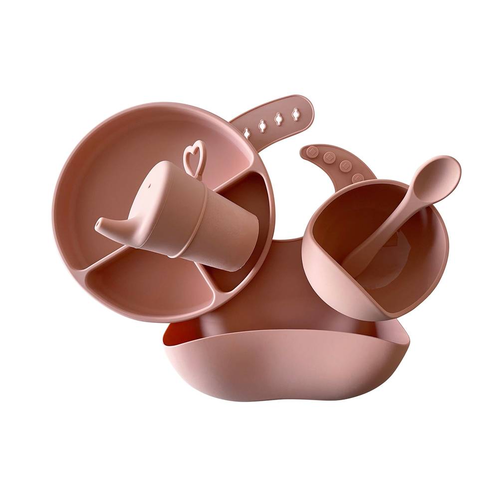 Silicone Baby Feeding Set in Brandy Rose — baby bib gift-ready packaging and presentation