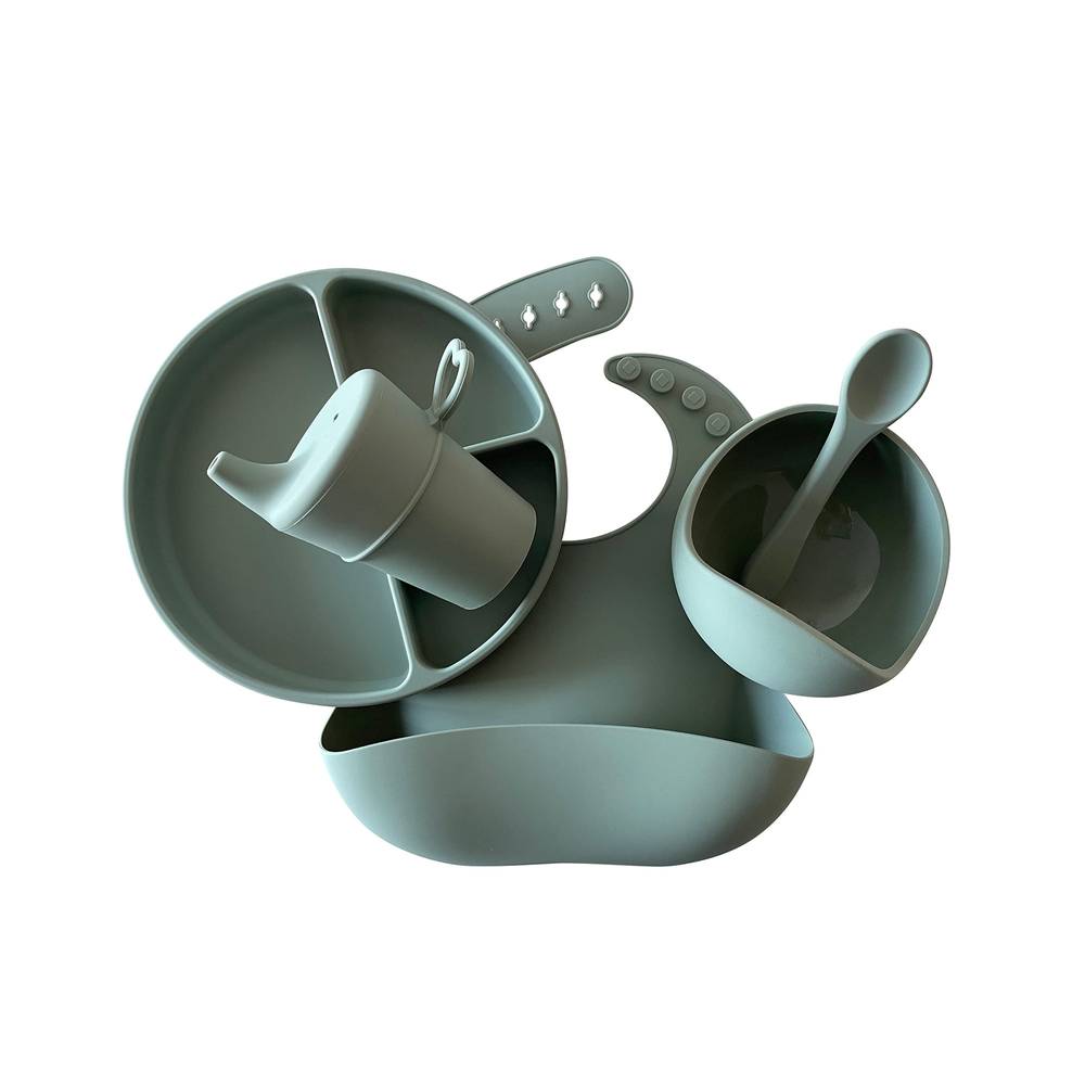 Silicone Baby Feeding Set in Chalet Green — chalet green baby bib product styling