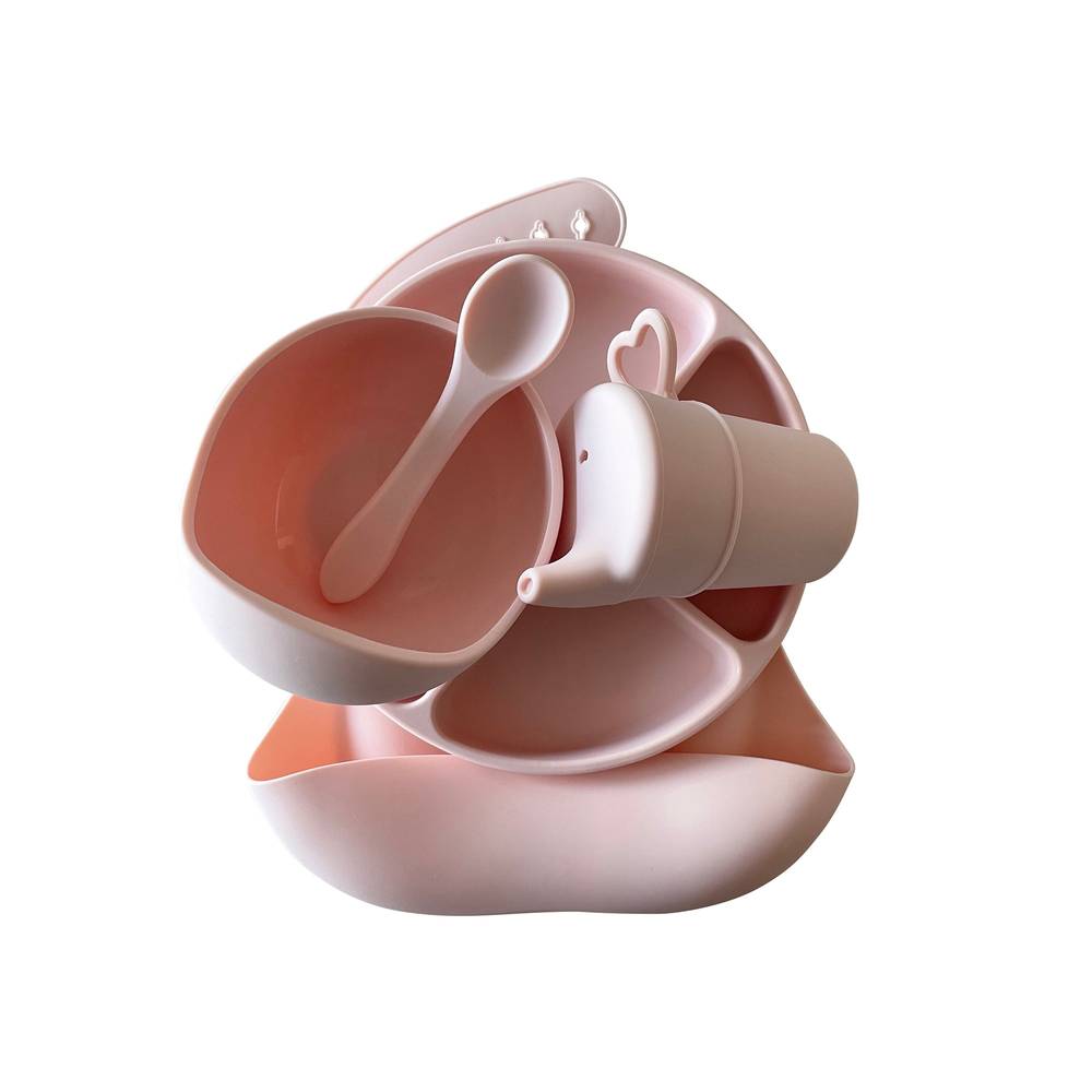 Silicone Baby Feeding Set in Cherry Blossom — close-up showing silicone texture and craftsmanship