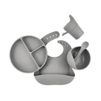 Koala grey silicone ear detail baby bib — Silicone Baby Feeding Set on white background