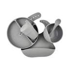 Silicone Baby Feeding Set in Koala Grey — close-up showing silicone texture and craftsmanship