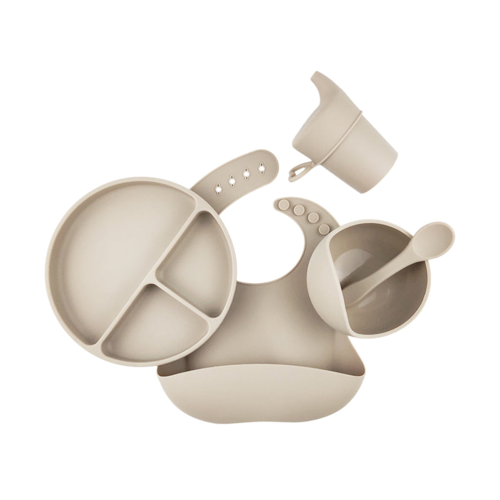 Sand dune silicone ear detail baby bib — Silicone Baby Feeding Set on white background