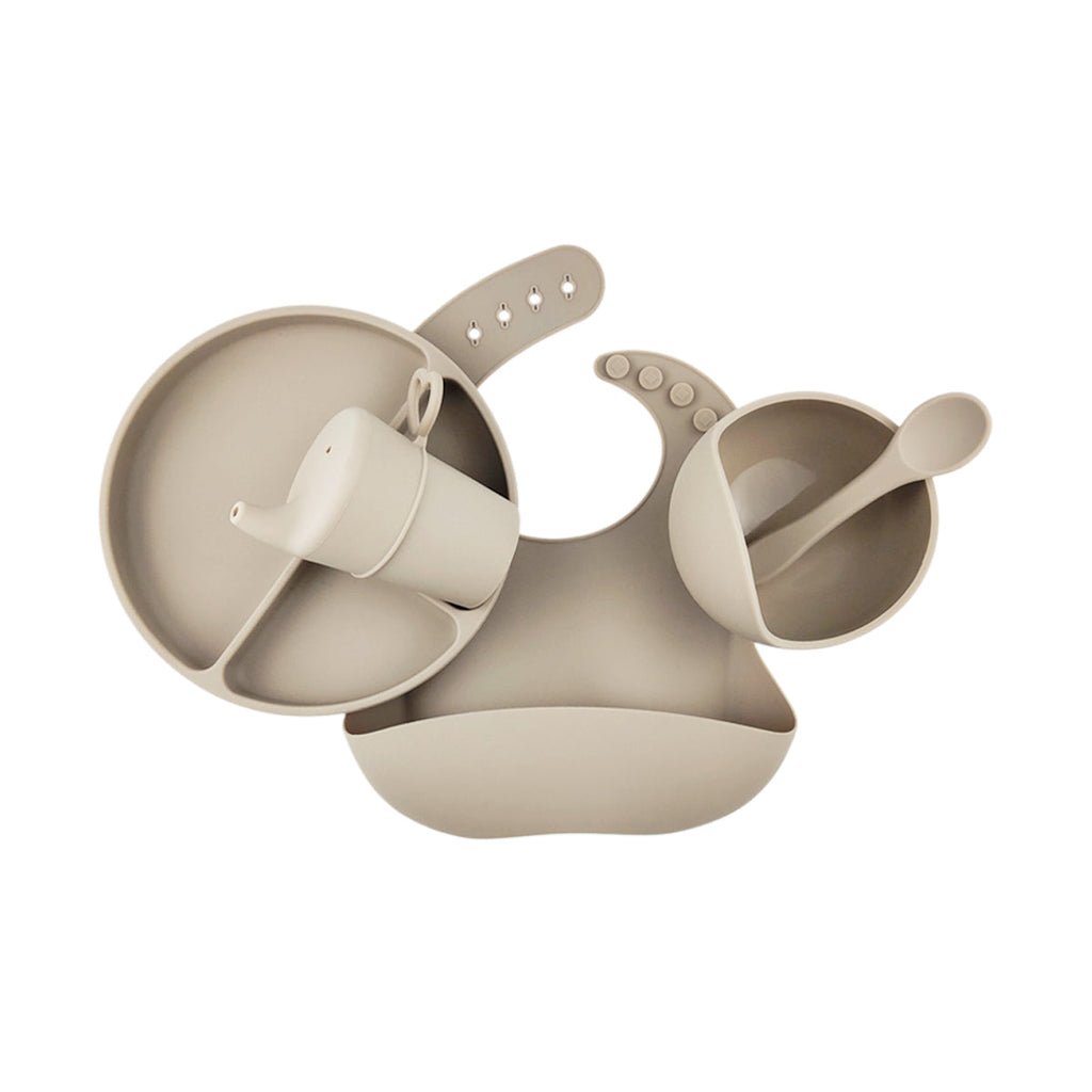 Silicone Baby Feeding Set in Sand Dune — close-up showing silicone texture and craftsmanship