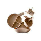 Walnut cream silicone ear detail baby bib — Silicone Baby Feeding Set on white background