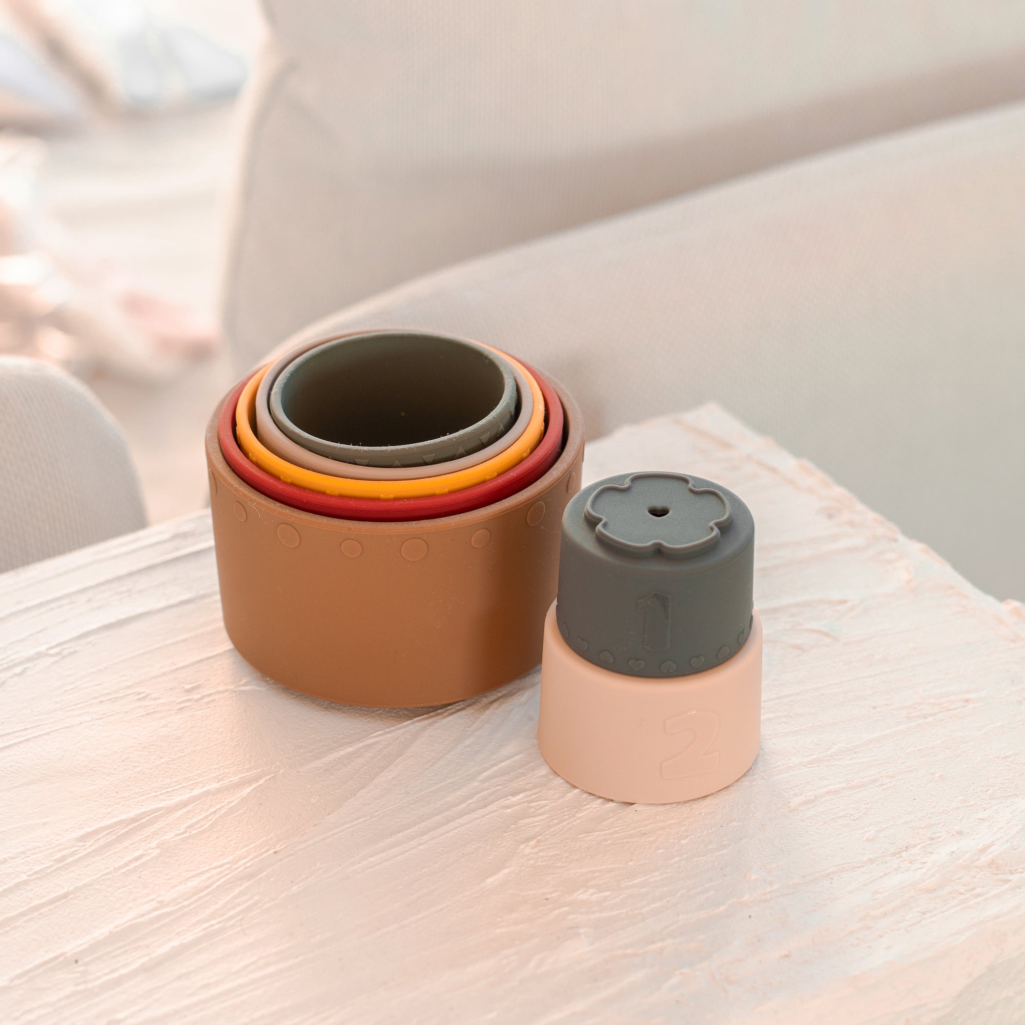 Silicone Baby Stacking Cups Bath & Beach in Earthy — baby hat gift-ready packaging and presentation