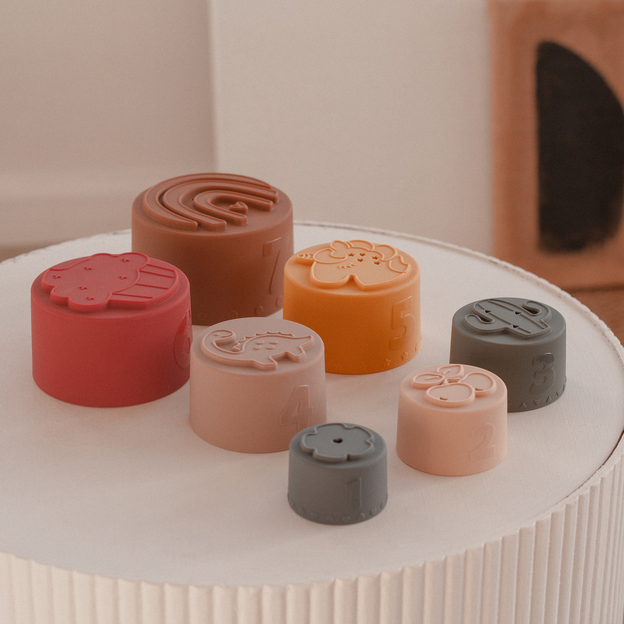 Silicone Baby Stacking Cups Bath & Beach in Earthy — earthy baby hat product styling