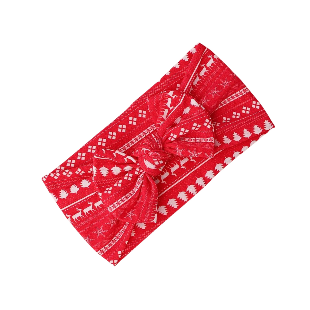 Ear detail baby headband — Soft n Stretchy Single Red Reindeer Christmas Baby Headband on white background