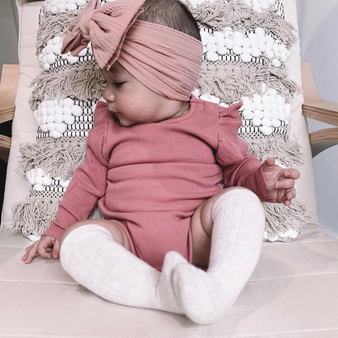 Bowie Double Bow Headband in Peony Pink — peony pink baby headband product styling