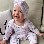 Baby Triple Knot Turban in White — baby turban close-up showing fabric