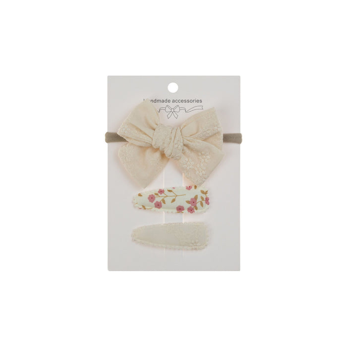 Ballerina Snap Hair Clips & Bow Set in Ivory