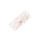 White nylon ear detail baby headband with bow detail — Bambi Soft Bow Headband on white background