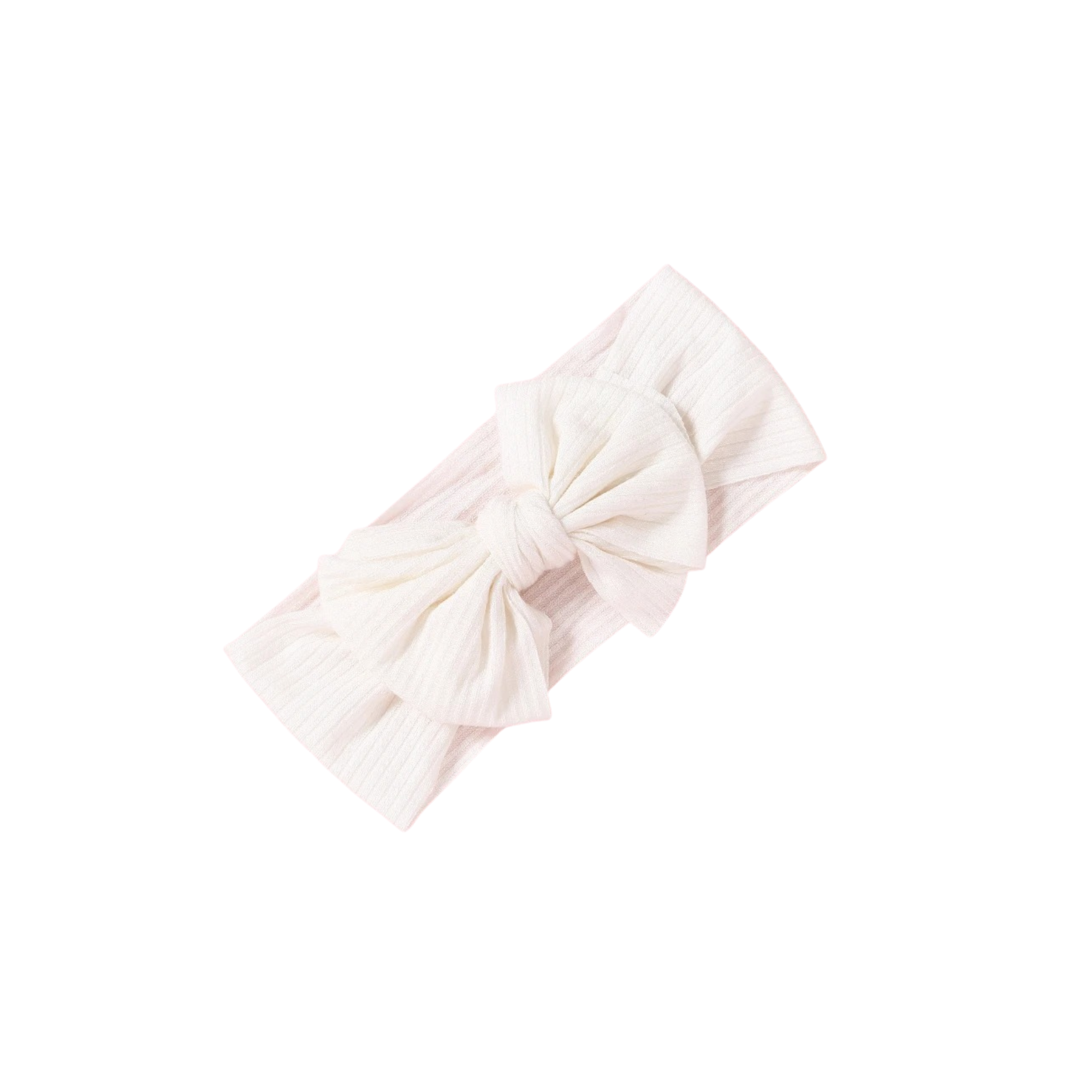 White nylon ear detail baby headband with bow detail — Bambi Soft Bow Headband on white background