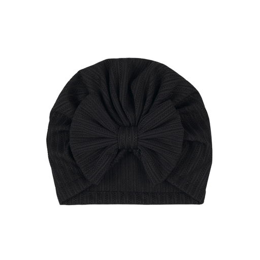 Black ribbed ear detail baby turban with bow detail — Mila Baby Turban on white background