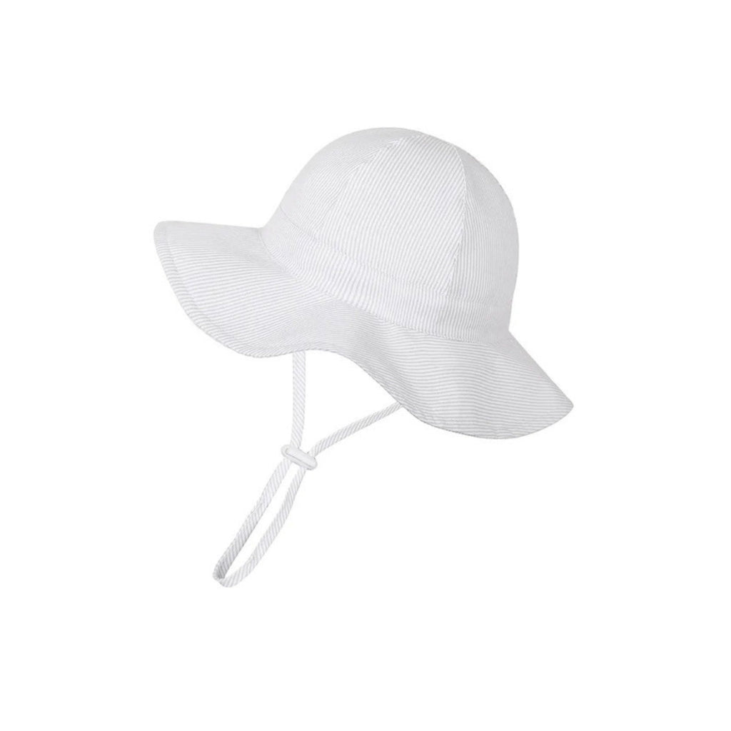Bright white ear detail baby hat — Wide Brim Baby Sun Hat on white background