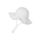 Bright white ear detail baby hat — Wide Brim Baby Sun Hat on white background
