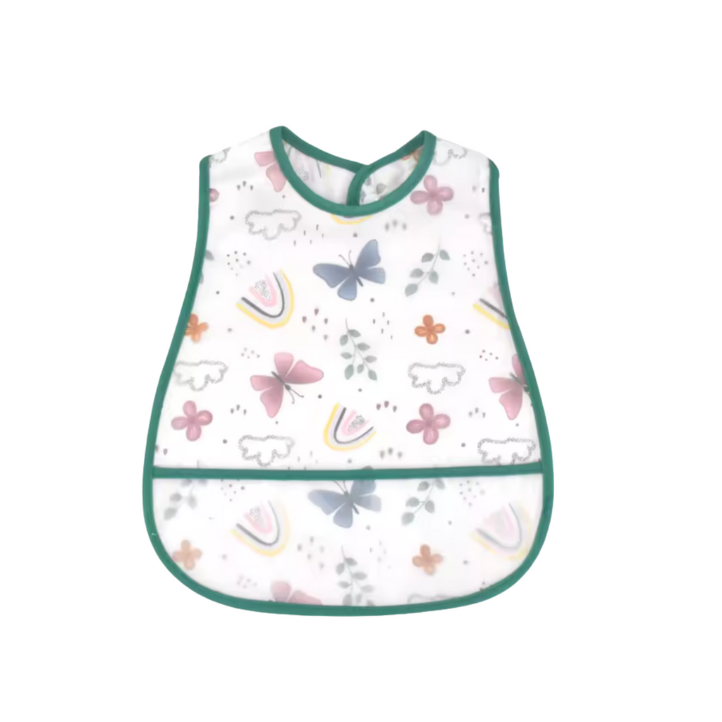 Baby bib — Busy Butterflies Waterproof Baby Smock Bib Short Sleeve on white background