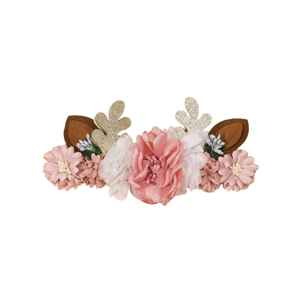 Floral baby headband — Christmas Reindeer Antler Floral Headband for Baby Girls #1 on white background