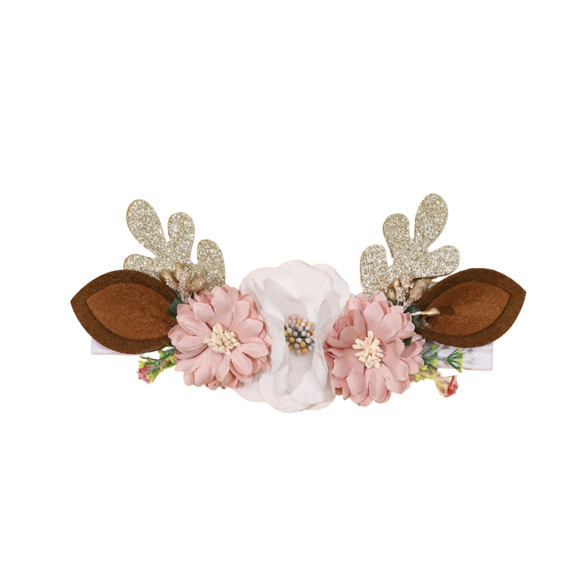 Floral baby headband — Christmas Reindeer Antler Floral Headband for Baby Girls #2 on white background