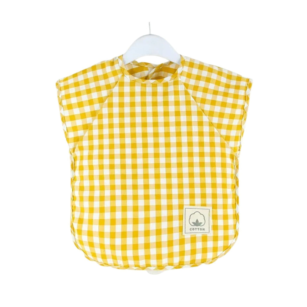 Yellow Gingham Waterproof Baby Smock Bib Short Sleeve