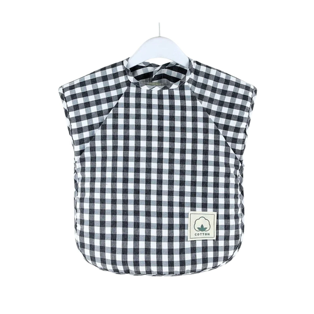 Dark Blue Gingham Waterproof Baby Smock Bib Short Sleeve