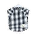 Gingham check baby bib — Dark Blue Gingham Waterproof Baby Smock Bib Short Sleeve on white background
