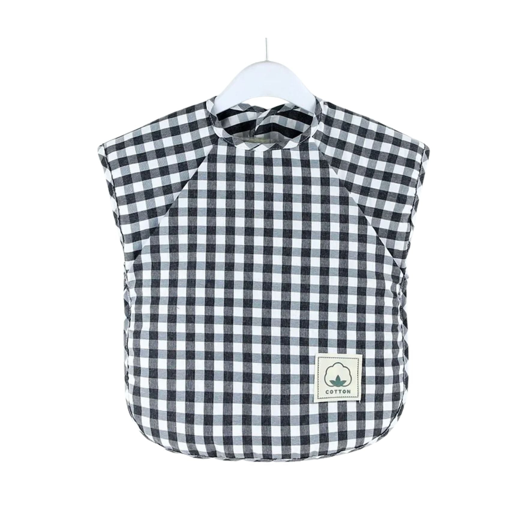 Gingham check baby bib — Dark Blue Gingham Waterproof Baby Smock Bib Short Sleeve on white background