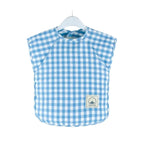 Pale Blue Gingham Waterproof Baby Smock Bib Short Sleeve