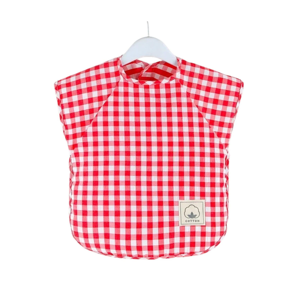 Red Gingham Waterproof Baby Smock Bib Short Sleeve