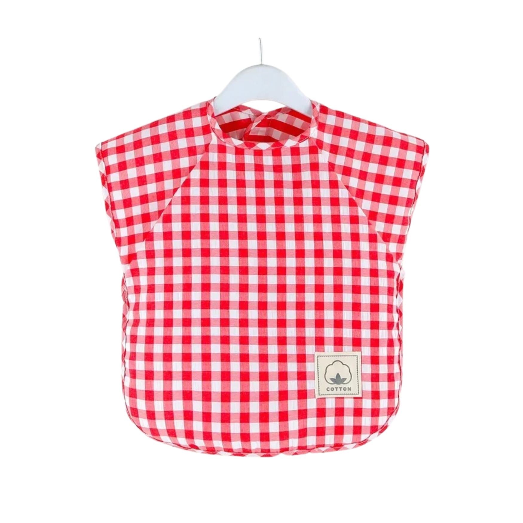 Gingham check baby bib — Red Gingham Waterproof Baby Smock Bib Short Sleeve on white background