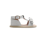Lace ear detail baby sandals — Coconut White Leather Baby Bow Sandal on white background
