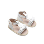 Coconut White Leather Baby Bow Sandal — baby sandals sole and strap detail view