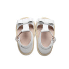 Coconut White Leather Baby Bow Sandal — baby sandals styled flat lay with nursery accessories