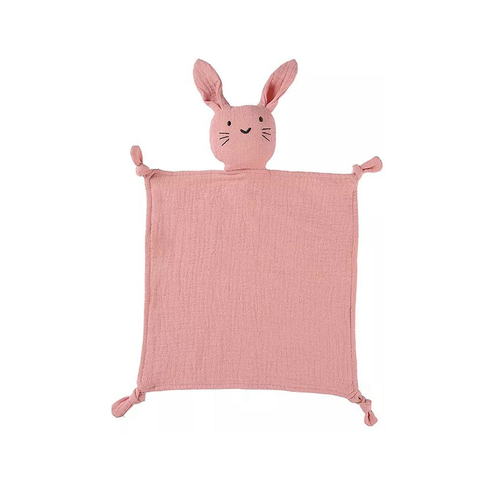 Blush cotton muslin bunny baby comforter — Thumper Bunny Cotton Baby Comforter in Blush on white background