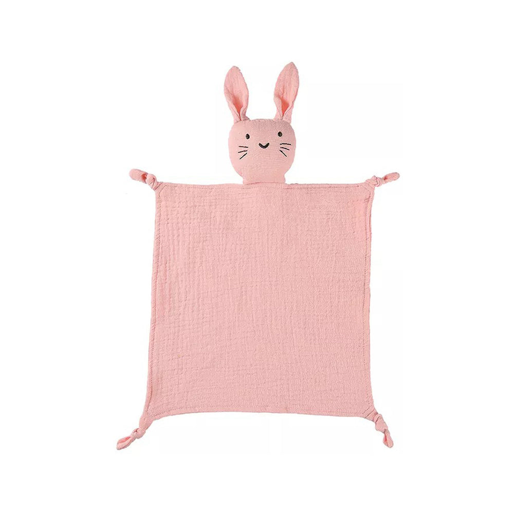 Flamingo cotton muslin bunny baby comforter — Thumper Bunny Cotton Baby Comforter in Flamingo on white background