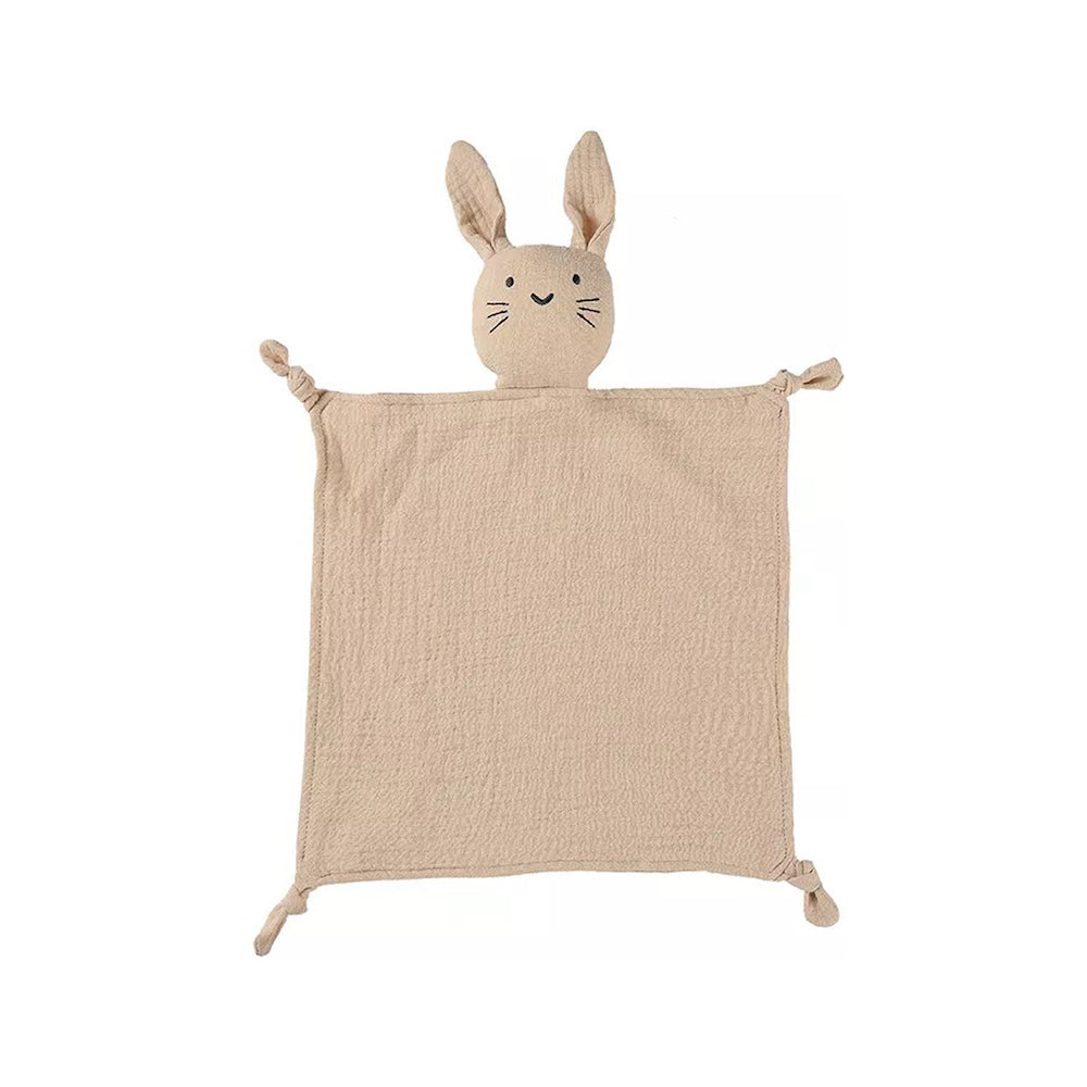 Latte cotton muslin bunny baby comforter — Thumper Bunny Cotton Baby Comforter in Latte on white background