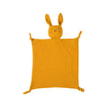 Mustard cotton muslin bunny baby comforter — Thumper Bunny Cotton Baby Comforter in Mustard on white background