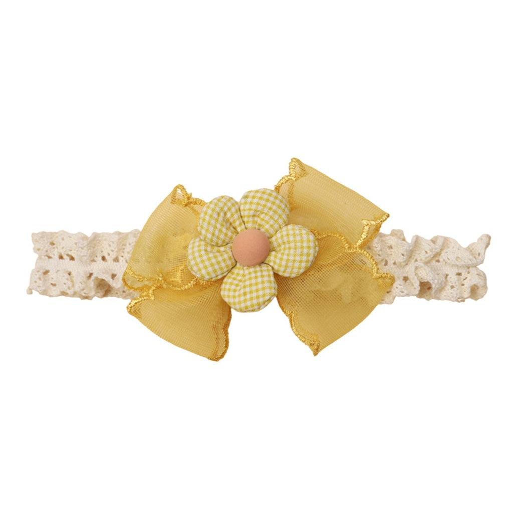 Mustard daisy baby headband — Cushion Daisy Crochet Baby Headband on white background