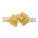 Mustard daisy baby headband — Cushion Daisy Crochet Baby Headband on white background