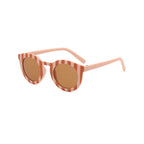 Striped baby sunglasses — Dark Coral Stripe Retro Baby Sunglasses Vintage Patterned Sunnies for Infants on white background