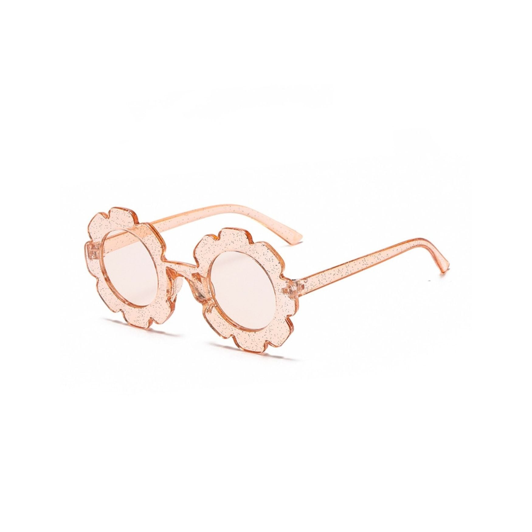 Clear gold sparkle sunglasses floral baby sunglasses — Edna Round Flower on white background