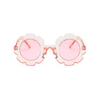 Edna Round Flower in Clear Pink Frame Pink Lens Sunglasses — cat baby sunglasses showing face and soft texture