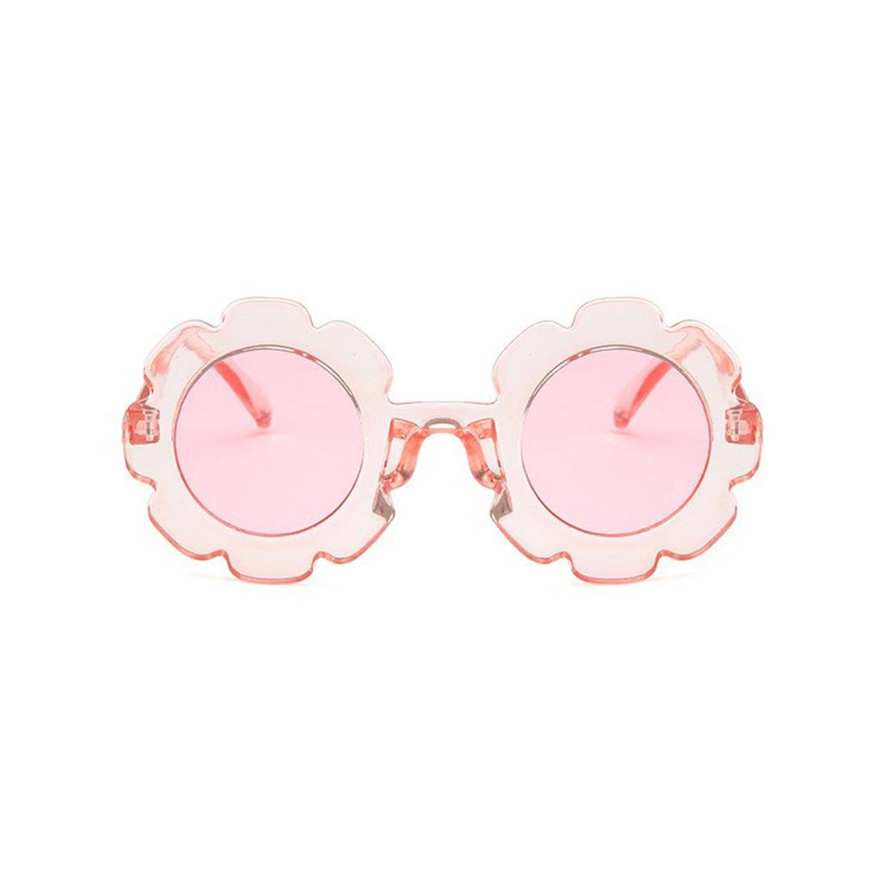 Edna Round Flower in Clear Pink Frame Pink Lens Sunglasses — cat baby sunglasses showing face and soft texture