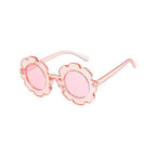 Clear pink frame pink lens sunglasses floral baby sunglasses — Edna Round Flower on white background