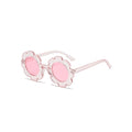 Clear pink sparkle sunglasses floral baby sunglasses — Edna Round Flower on white background