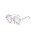 Clear purple sparkle sunglasses floral baby sunglasses — Edna Round Flower on white background
