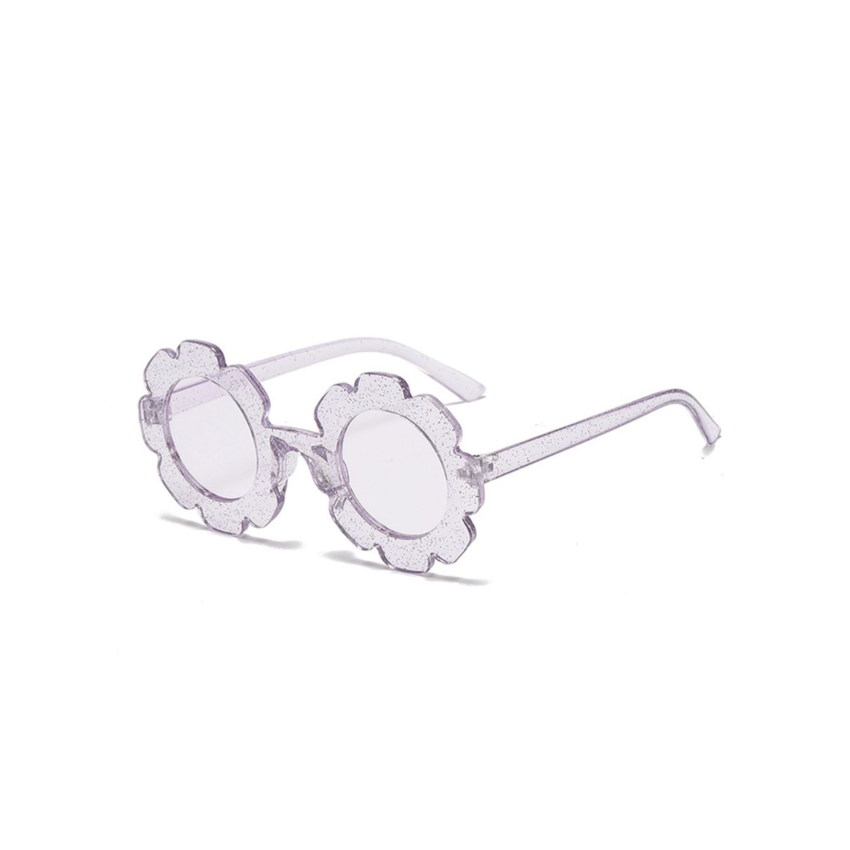 Clear purple sparkle sunglasses floral baby sunglasses — Edna Round Flower on white background